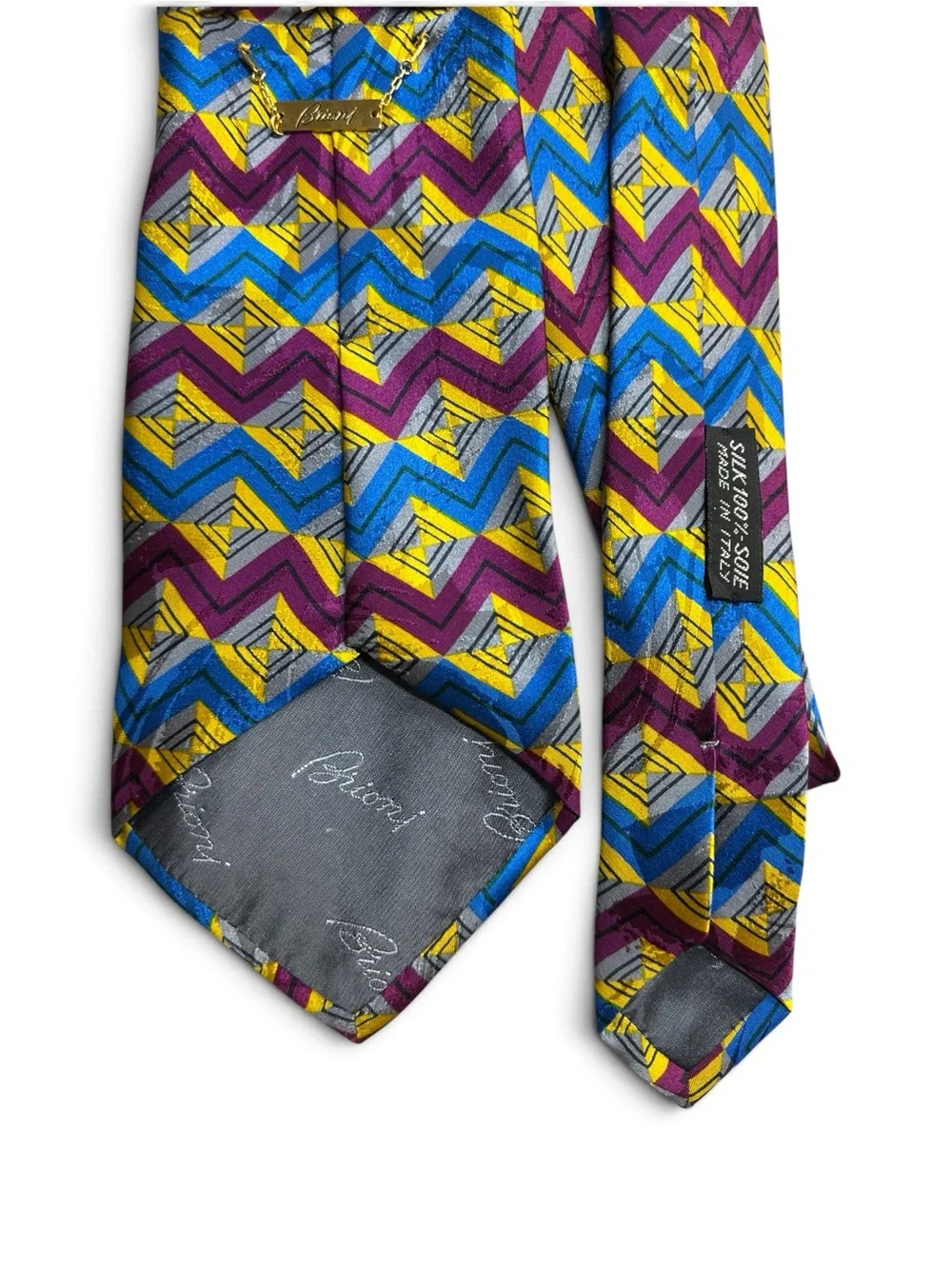 Brioni Chevron Tie in Blue, Yellow & Purple